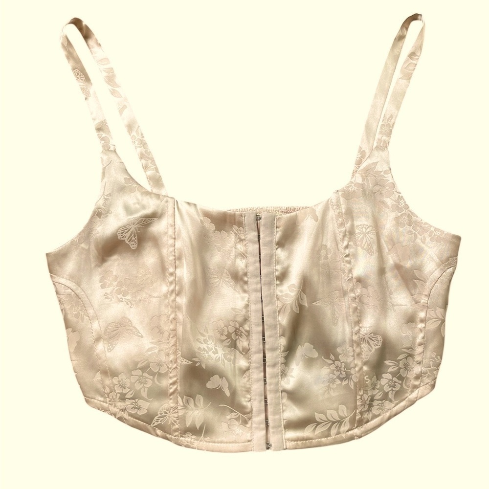 NEW Pac Sun LA Hearts Satin Brocade Floral Butterfly Corset Crop Top Sz Small